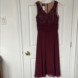 Marianna Burgundy Beaded V-Neck Midi Dress